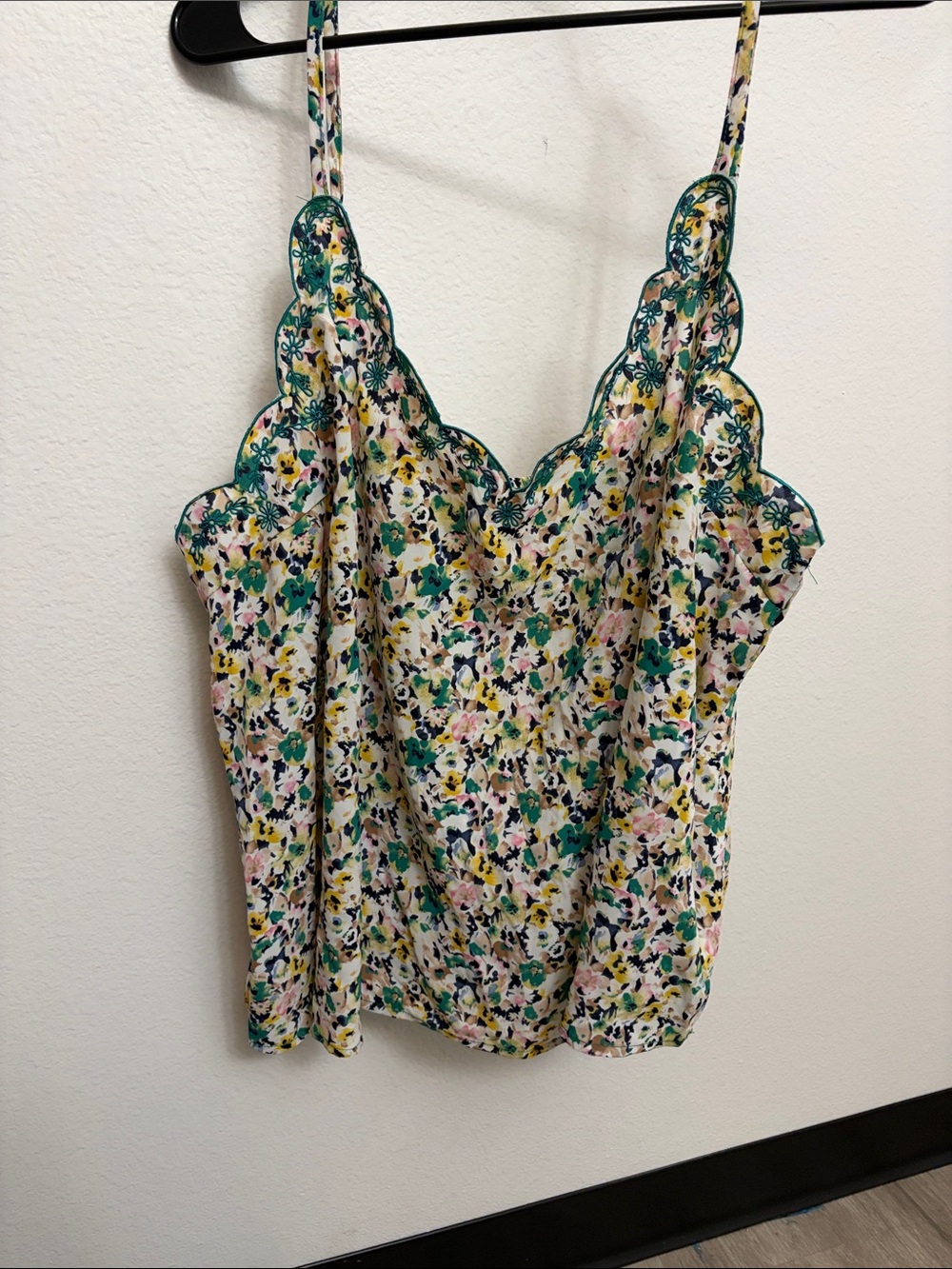 SHEIN Green Pink Yellow Floral Scallop-Edge Camisole